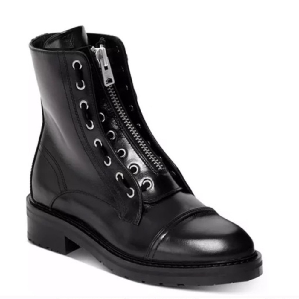 AllSaints Black Leather Zip-Front Combat Boots
